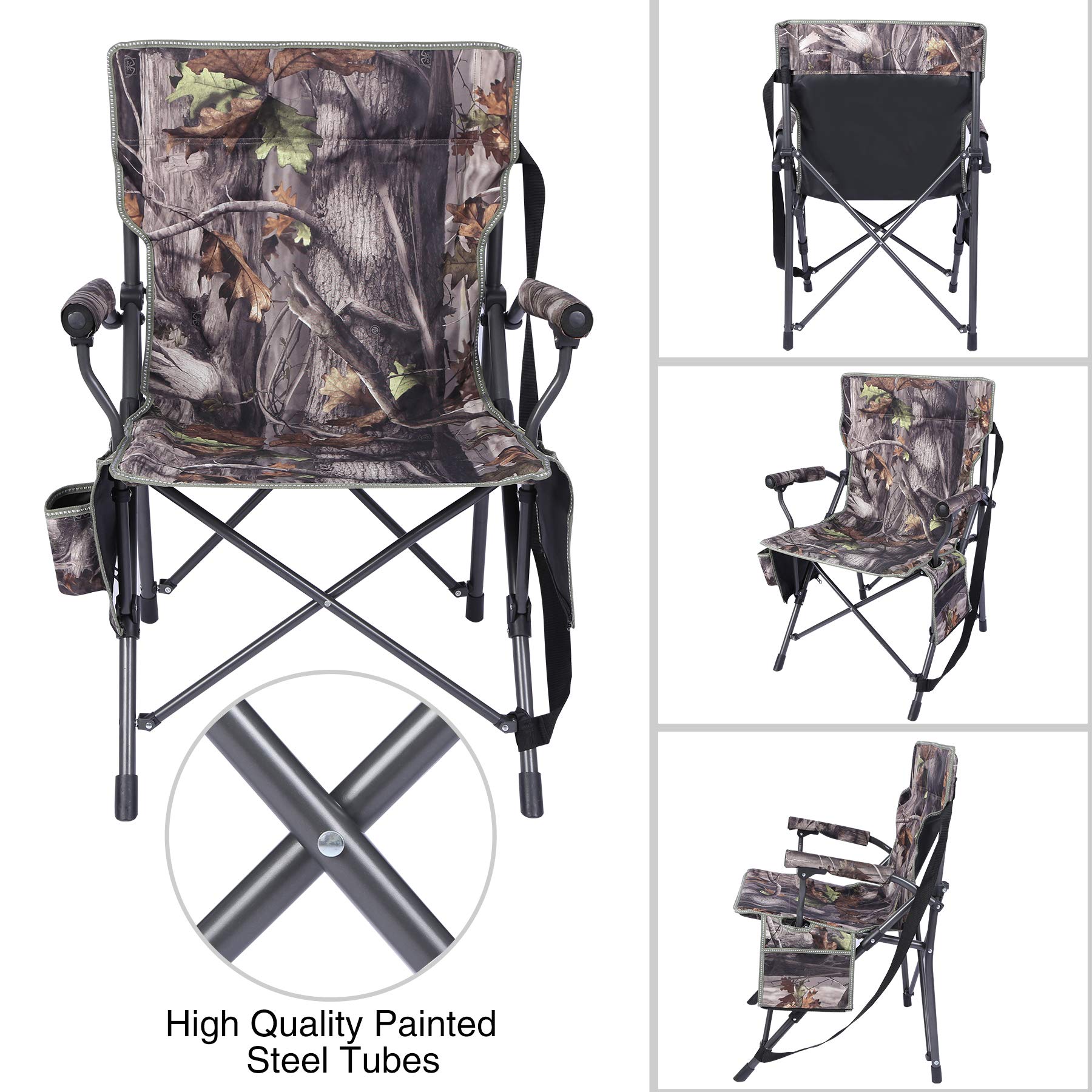 REDCAMP Oversized Hunting Chairs for Blinds, Portable Camping Chairs for Adults Heavy Duty, Hard Arms Folding Chairs for Outside Outdoor with Carry Bag, Camouflage