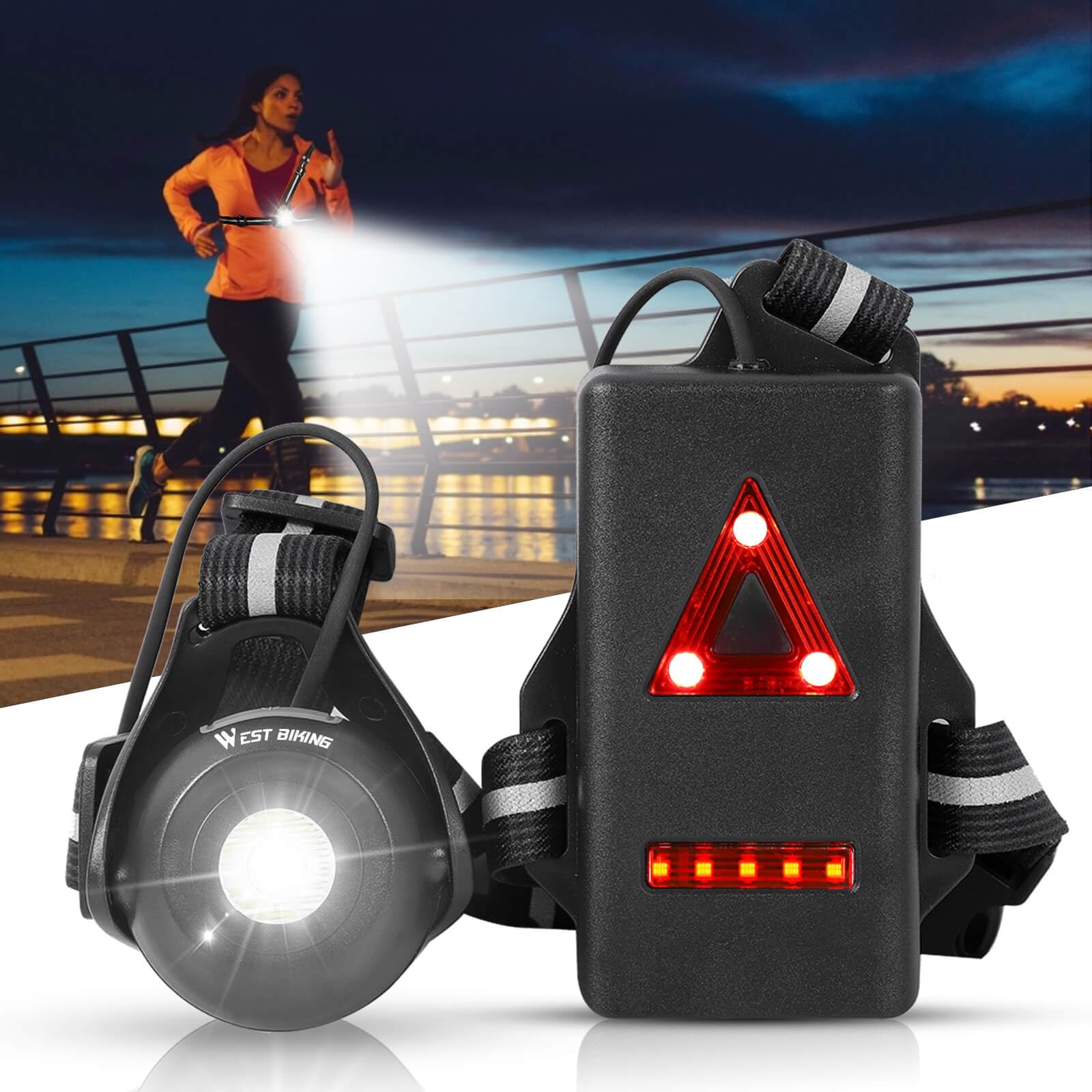 West Biking Christmas Gift Night Running Lights, USB Rechargeable Chest Light with 90° Adjustable Beam Angle, 500 Lumens Waterproof Ultra Bright SafetyLamp with Reflective Straps for Runner