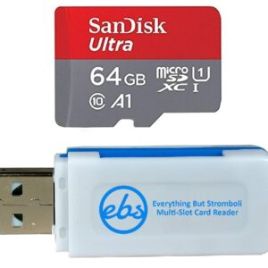 SanDisk 64GB Micro SDXC Ultra Memory Card Class 10 UHS-1 Works with Nintendo Switch Lite Gaming System (SDSQUAR-064G-GN6MN) Bundle with (1) Everything But Stromboli Micro SD Multi-Slot Card Reader