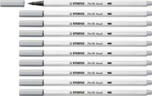 premium fibre-tip pen - stabilo pen 68 brush meduim cold grey box of 10