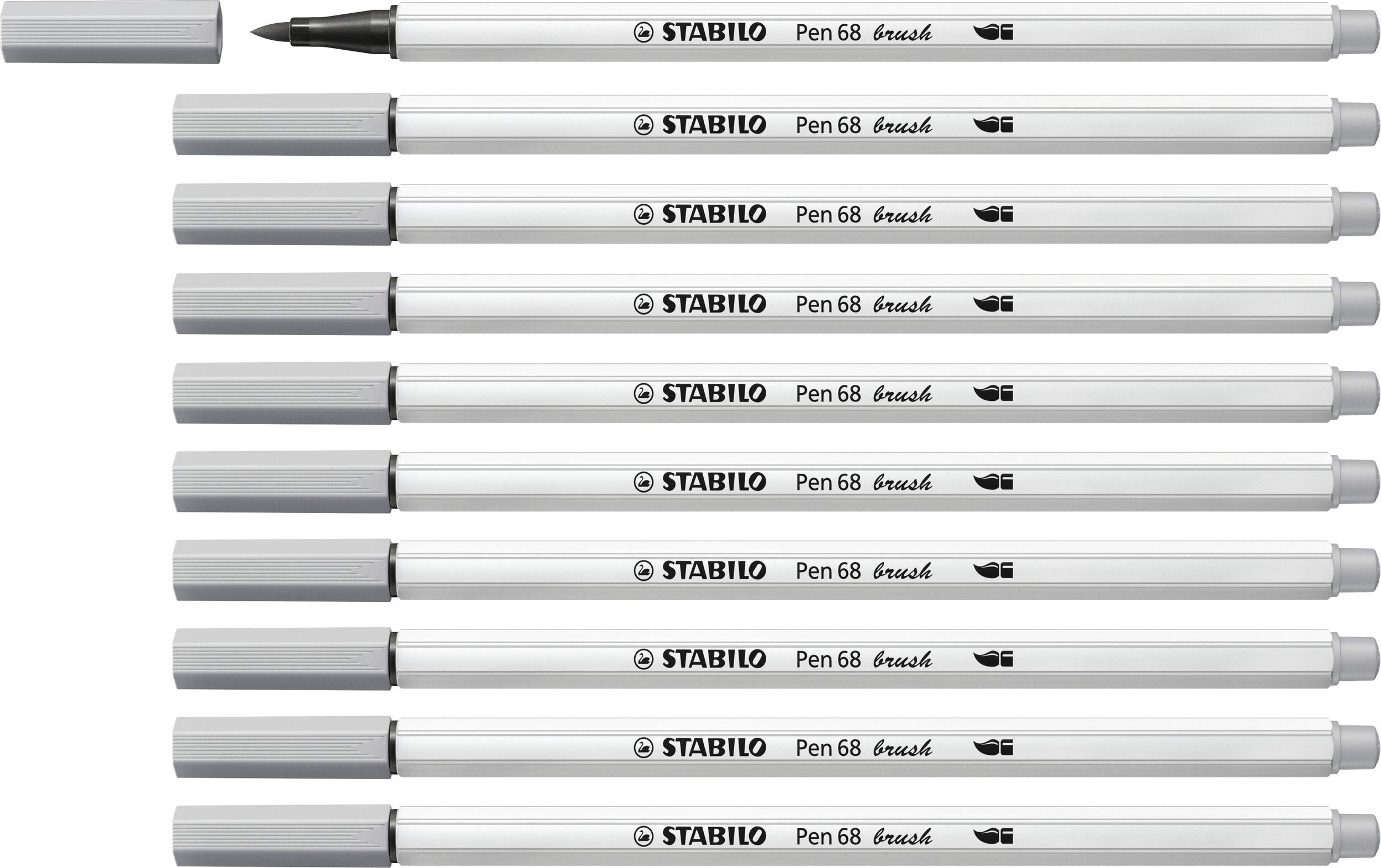 Premium Fibre-Tip Pen - STABILO Pen 68 brush Meduim Cold Grey Box of 10