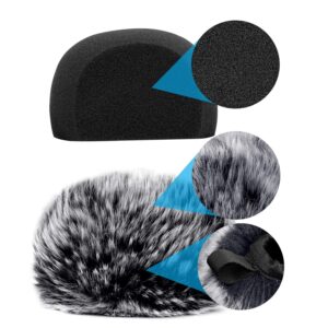 ChromLives Windscreen Microphone Wind Muff, Foam Wind Screen Wind Cover Compatible with Zoom H5 H6 Portable Handy Recorder Furry & Foam 2Pack