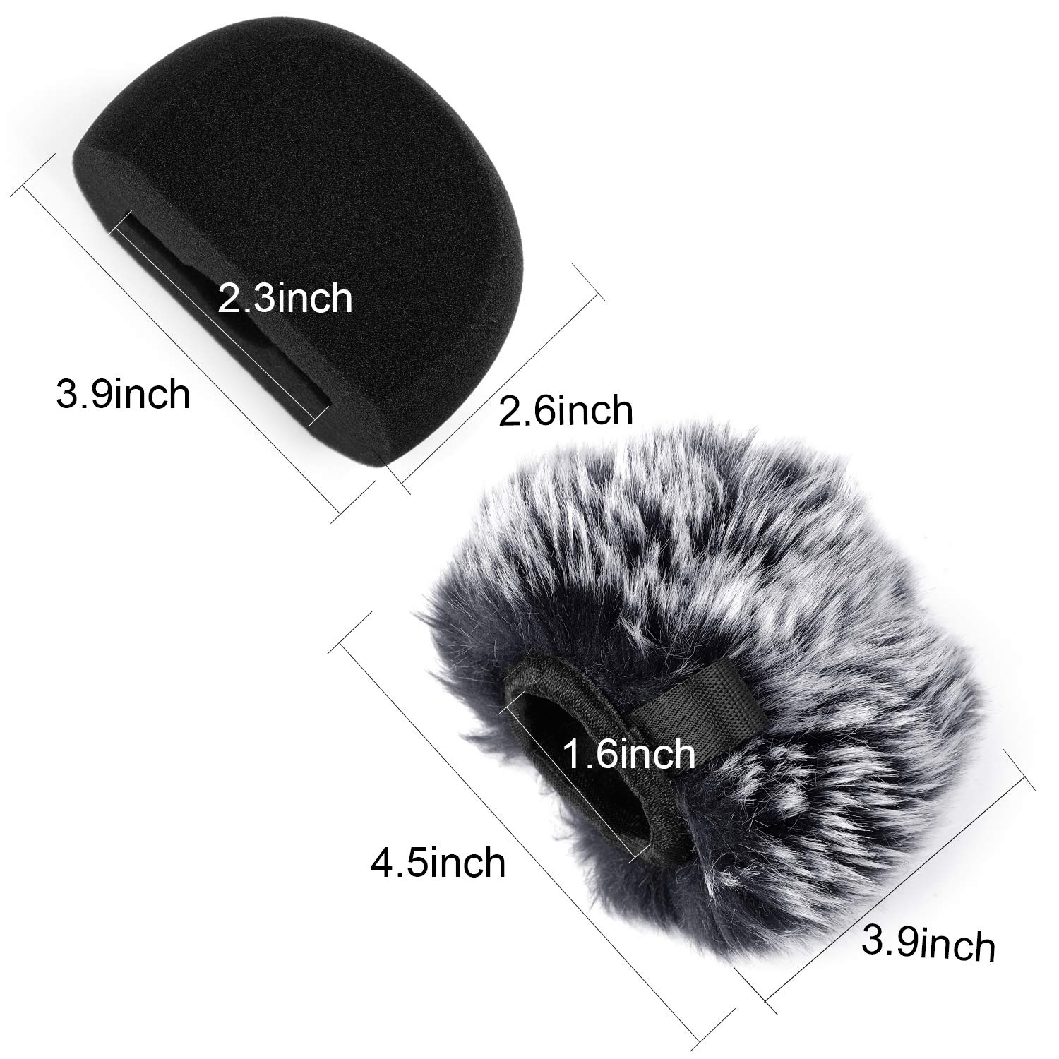 ChromLives Windscreen Microphone Wind Muff, Foam Wind Screen Wind Cover Compatible with Zoom H5 H6 Portable Handy Recorder Furry & Foam 2Pack