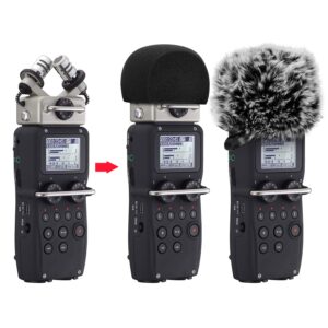 ChromLives Windscreen Microphone Wind Muff, Foam Wind Screen Wind Cover Compatible with Zoom H5 H6 Portable Handy Recorder Furry & Foam 2Pack