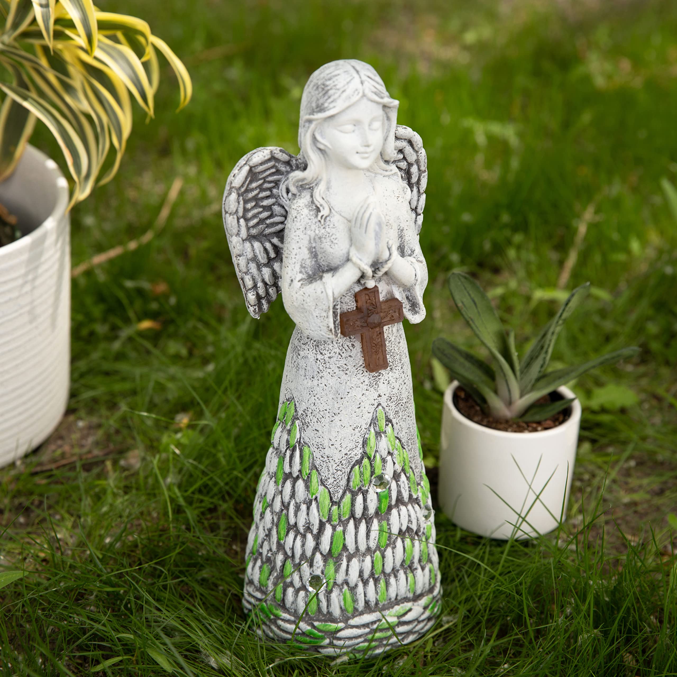 VP Home Praying Angel with Cross Angel Decorations for Home Solar Powered LED Outdoor Decor Garden Light Angel Statues and Figurines for Home, Patio, Yard Art