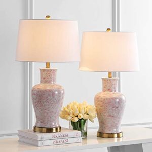 safavieh lighting collection calli pink/ white chinoiserie 28-inch bedroom living room home office desk nightstand table lamp set of 2 (led bulbs included)