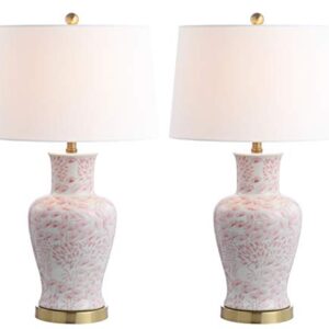 SAFAVIEH Lighting Collection Calli Pink/ White Chinoiserie 28-inch Bedroom Living Room Home Office Desk Nightstand Table Lamp Set of 2 (LED Bulbs Included)