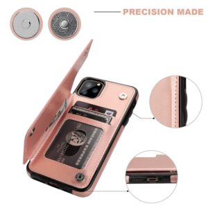 iPhone 11 Pro Max Wallet Case with Card Holder,OT ONETOP PU Leather Kickstand Card Slots Case,Double Magnetic Clasp and Durable Shockproof Cover for iPhone 11 Pro Max 6.5 Inch(Rose Gold)