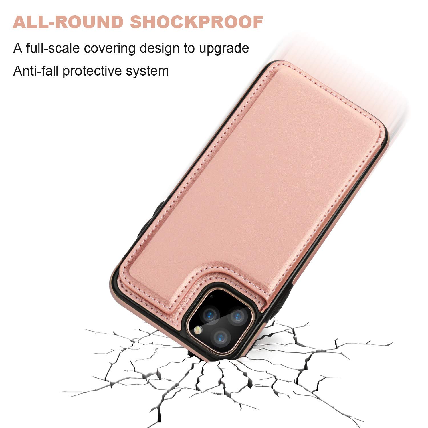 iPhone 11 Pro Max Wallet Case with Card Holder,OT ONETOP PU Leather Kickstand Card Slots Case,Double Magnetic Clasp and Durable Shockproof Cover for iPhone 11 Pro Max 6.5 Inch(Rose Gold)