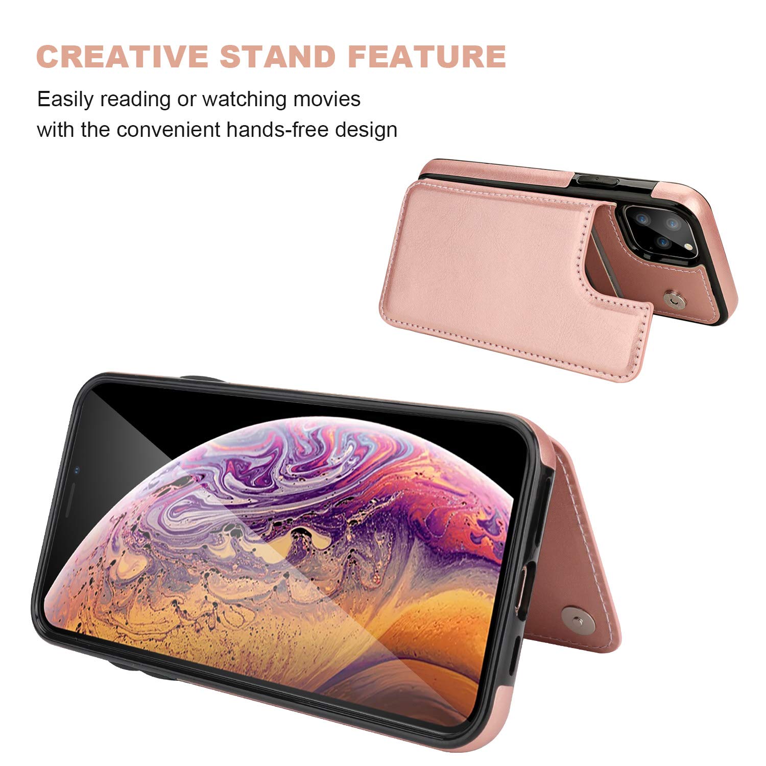 iPhone 11 Pro Max Wallet Case with Card Holder,OT ONETOP PU Leather Kickstand Card Slots Case,Double Magnetic Clasp and Durable Shockproof Cover for iPhone 11 Pro Max 6.5 Inch(Rose Gold)