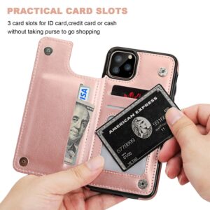 iPhone 11 Pro Max Wallet Case with Card Holder,OT ONETOP PU Leather Kickstand Card Slots Case,Double Magnetic Clasp and Durable Shockproof Cover for iPhone 11 Pro Max 6.5 Inch(Rose Gold)