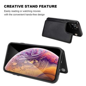 iPhone 11 Pro Wallet Case with Card Holder,OT ONETOP PU Leather Kickstand Card Slots Case,Double Magnetic Clasp and Durable Shockproof Cover for iPhone 11 Pro 5.8 Inch(Black)