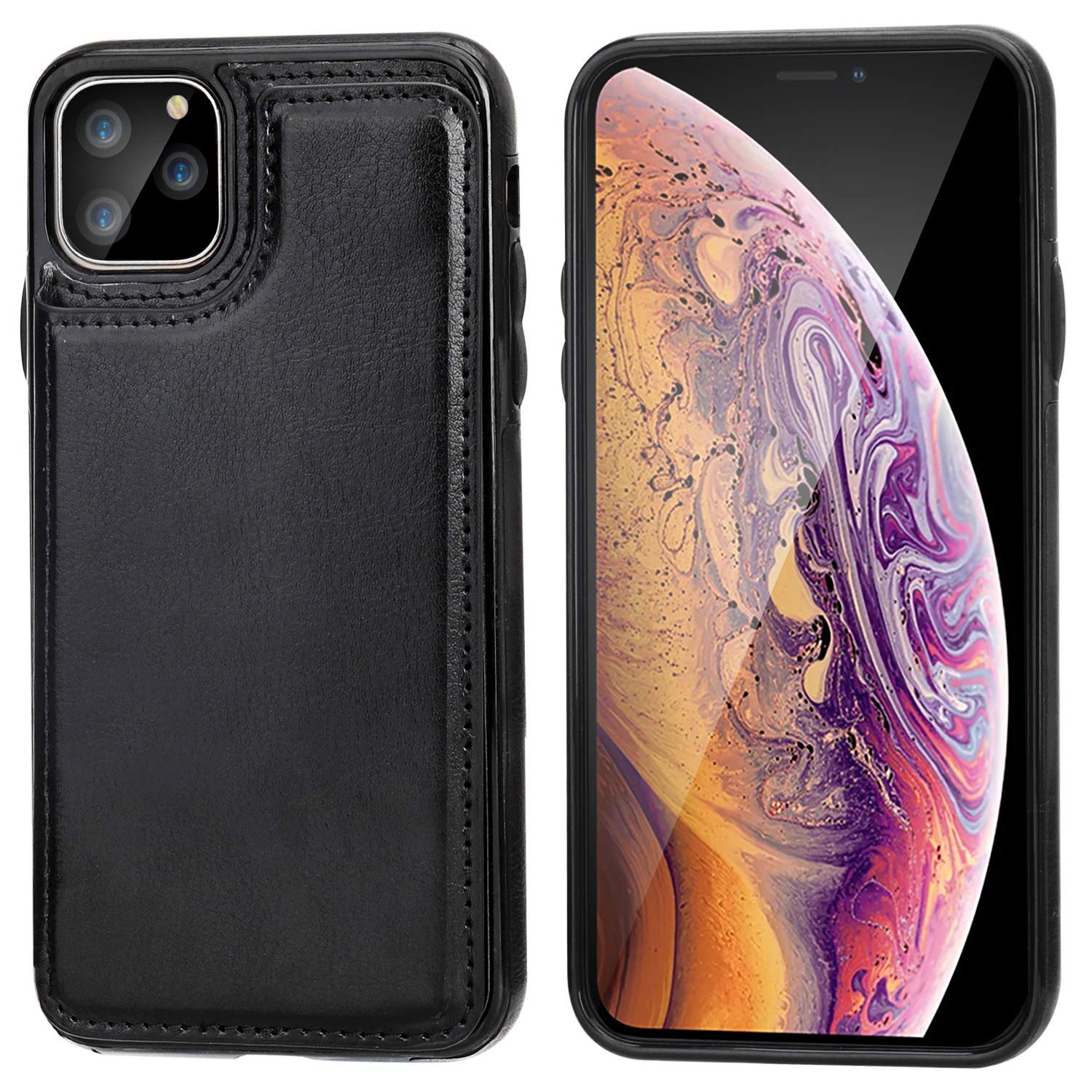 iPhone 11 Pro Wallet Case with Card Holder,OT ONETOP PU Leather Kickstand Card Slots Case,Double Magnetic Clasp and Durable Shockproof Cover for iPhone 11 Pro 5.8 Inch(Black)