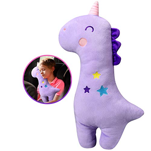 Farochy Unicorn Seat Belt Pillow Kids Cover, Vehicle Shoulder Pads, Car Seatbelt Cushion for Kids, Strap Pillows Animal Travel (Purple)