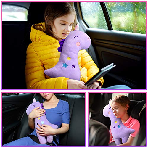 Farochy Unicorn Seat Belt Pillow Kids Cover, Vehicle Shoulder Pads, Car Seatbelt Cushion for Kids, Strap Pillows Animal Travel (Purple)