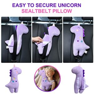 Farochy Unicorn Seat Belt Pillow Kids Cover, Vehicle Shoulder Pads, Car Seatbelt Cushion for Kids, Strap Pillows Animal Travel (Purple)