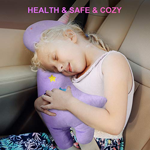 Farochy Unicorn Seat Belt Pillow Kids Cover, Vehicle Shoulder Pads, Car Seatbelt Cushion for Kids, Strap Pillows Animal Travel (Purple)