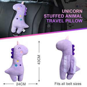 Farochy Unicorn Seat Belt Pillow Kids Cover, Vehicle Shoulder Pads, Car Seatbelt Cushion for Kids, Strap Pillows Animal Travel (Purple)