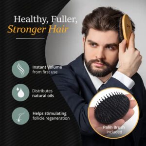 Belula Boar Bristle Hair Brush for Men Set.Styling Mens' Hair Brush with Nylon Pins. Boar Bristle Brush, 2 x Palm Brush, Wooden Comb & Travel Bag Included.