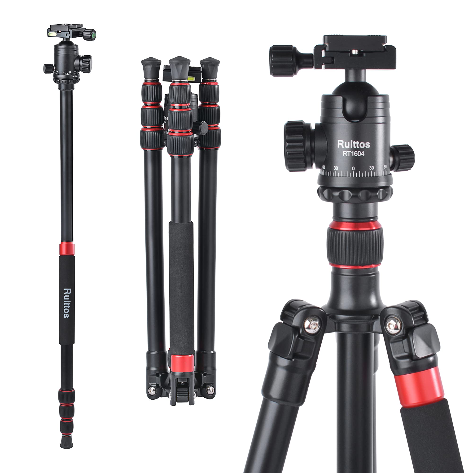 Tripod for Camera, 64" Camera Tripod Stand, DSLR Tripods & Monopods, Heavy Duty Travel Tripod for Binoculars Laser Level Spotting Scope Telescope, Professional Complete Tripod Units