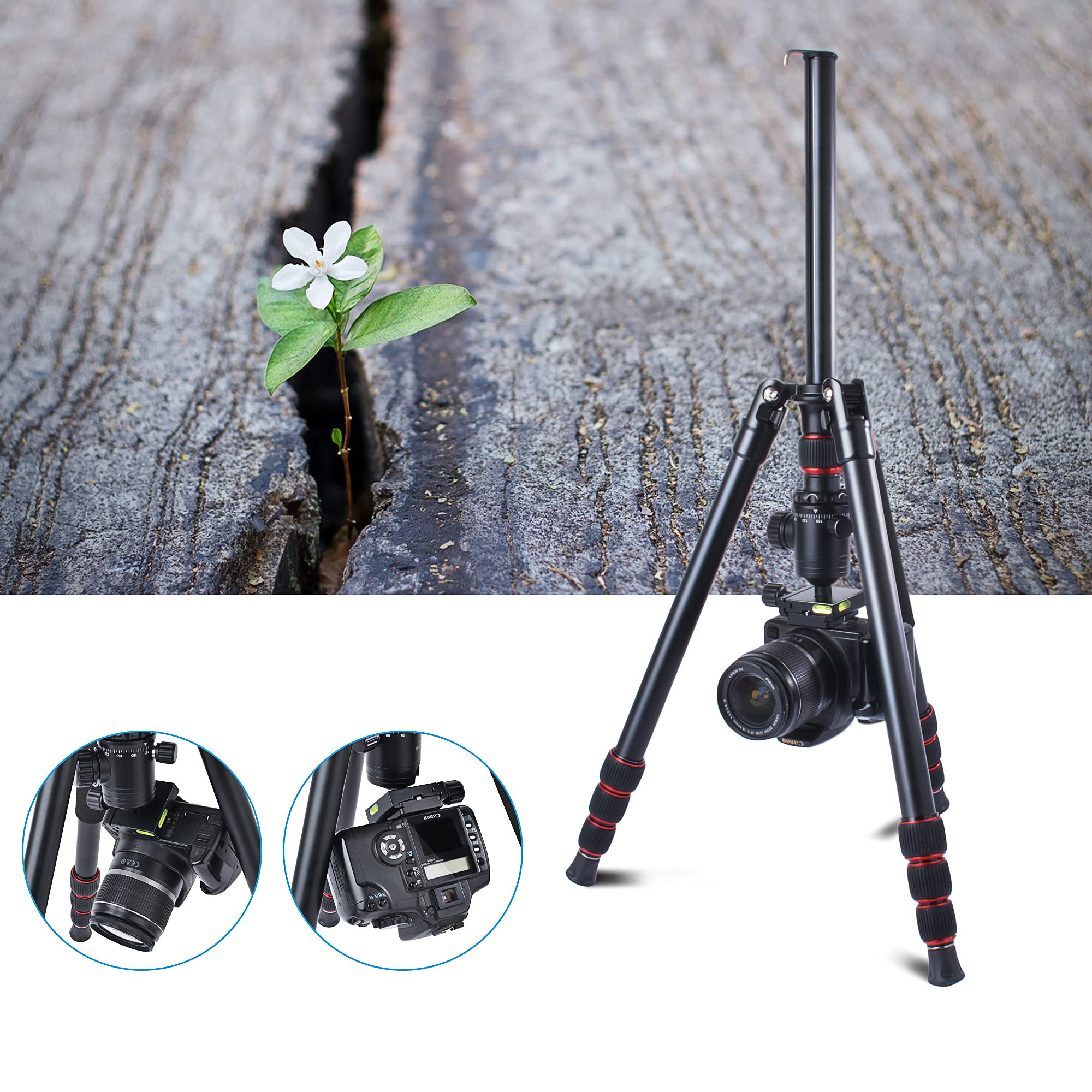 Tripod for Camera, 64" Camera Tripod Stand, DSLR Tripods & Monopods, Heavy Duty Travel Tripod for Binoculars Laser Level Spotting Scope Telescope, Professional Complete Tripod Units