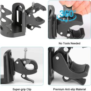 SupreGear Cup Holder, 360 Degree Rotation Stroller Bike Water Bottle Holder Cup Holder, Universal for Walkers, Rollators, Wheelchairs, Bicycles, Strollers and Motorcycle Accessories, Tools Free