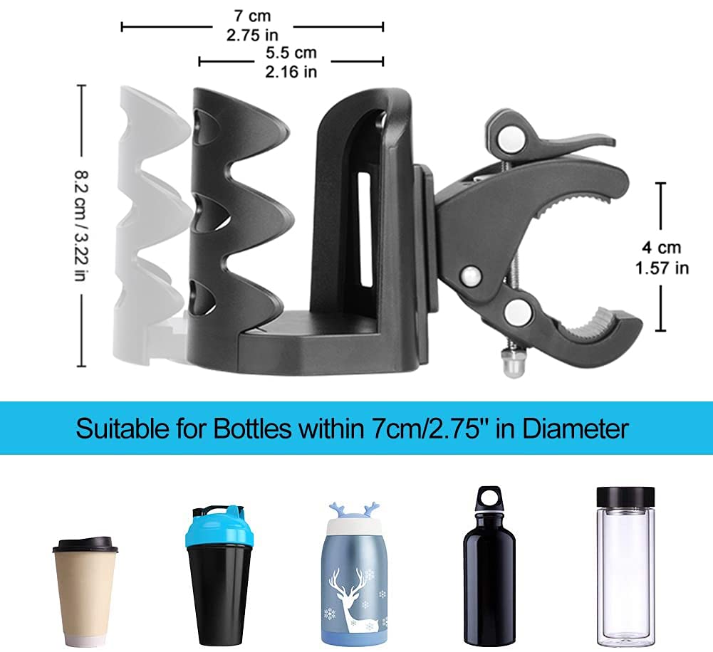 SupreGear Cup Holder, 360 Degree Rotation Stroller Bike Water Bottle Holder Cup Holder, Universal for Walkers, Rollators, Wheelchairs, Bicycles, Strollers and Motorcycle Accessories, Tools Free