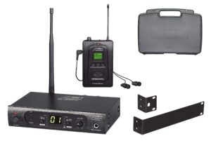 audio2000's awm6308u uhf 100 selectable frequency wireless in-ear monitor system with a pvc carrying case