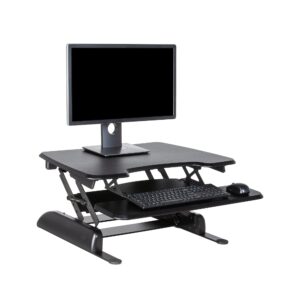 vari - varidesk essential 30 - two-tier standing desk converter for home office - adjustable sit stand desk with 11 height settings - standing desk riser for monitor & accessories - 30" wide, black