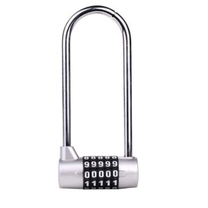 2.75" Wide 5 Position resettable U-Lock Padlock with 4.57" Long Shackle, Gym, Suitable for lockers. File cabinets, wardrobes, Fences, Sheds, Door Cabinet Locks, 1 Piece, Silver.