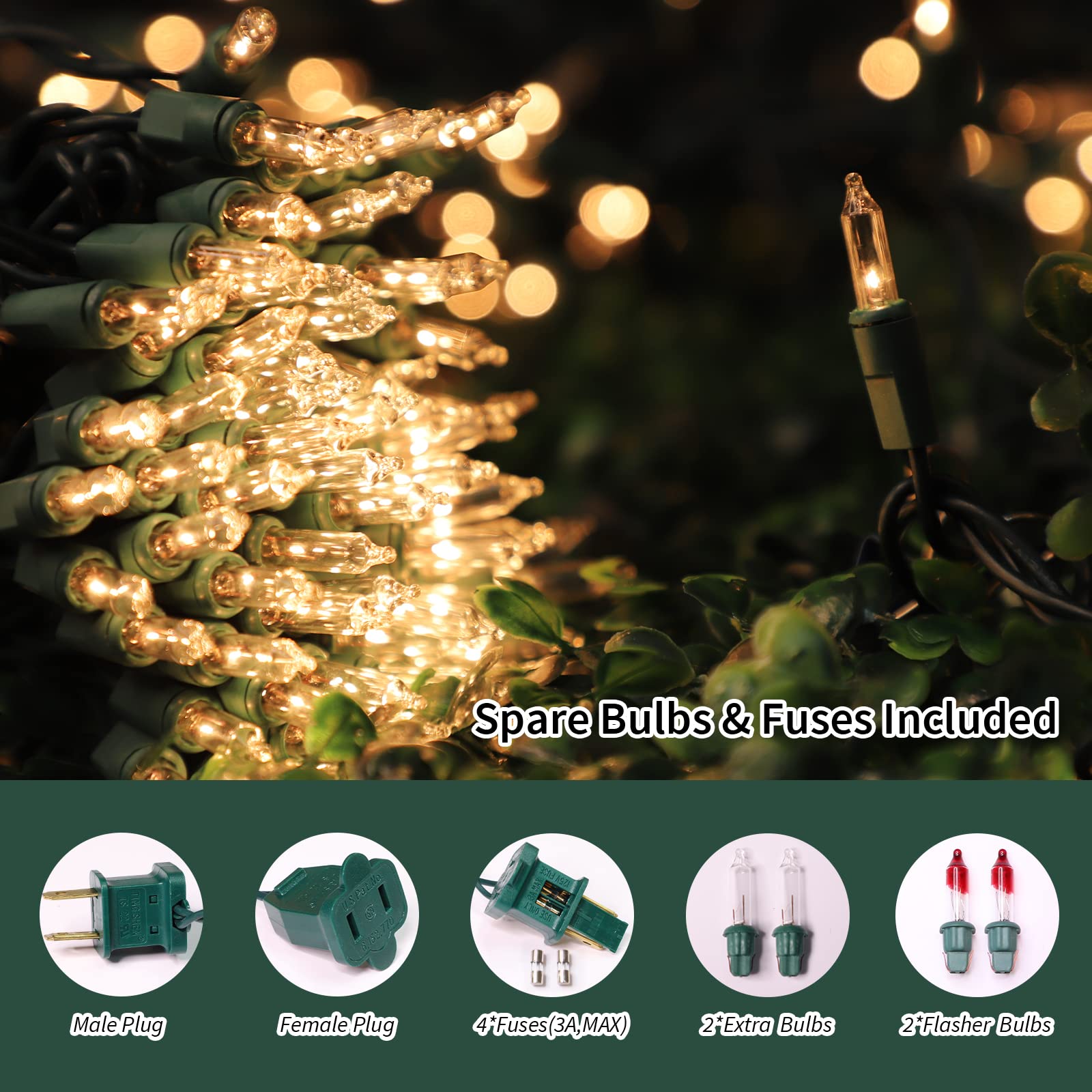 LAMPHOME Christmas String Light,100 Count Incandescent Mini String Light in 21.6ft,Indoor/Outdoor 120V UL Certified Mini Light for Christmas,Wedding,Patio Lawn,Home,Garden,Party,Store (Clear)