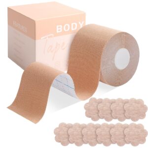 okela boob tape and backless nipple cover set, breathable breast lift tape boby tape for breast lift w breast petals for a-e cup