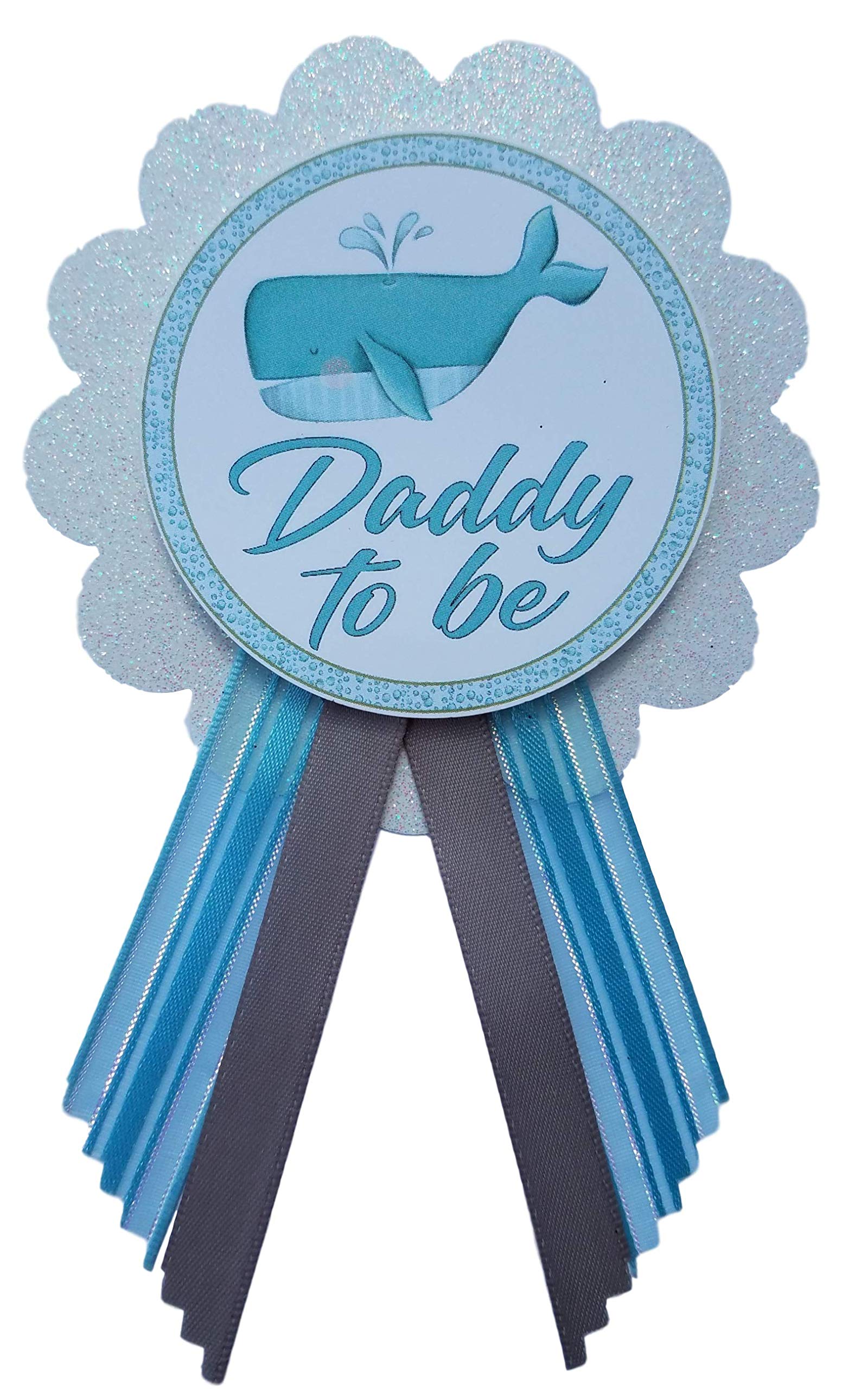 2 Mommy & Daddy to Be Pin Whale Ocean Baby Shower It's a Boy for parents to wear, Blue & White Sprinkle