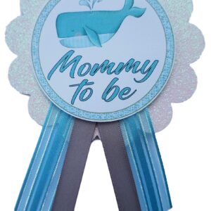 2 Mommy & Daddy to Be Pin Whale Ocean Baby Shower It's a Boy for parents to wear, Blue & White Sprinkle