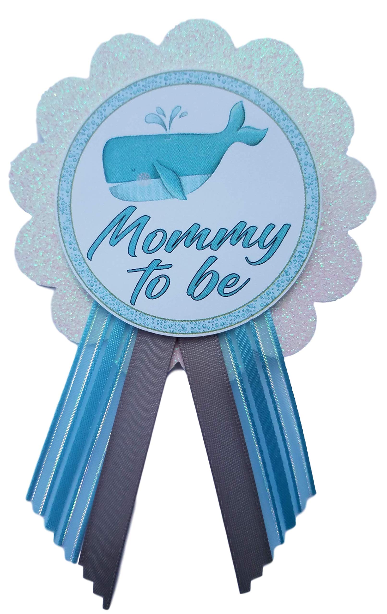 2 Mommy & Daddy to Be Pin Whale Ocean Baby Shower It's a Boy for parents to wear, Blue & White Sprinkle