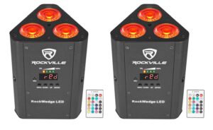 (2) rockville rockwedge led rgbwa+uv rechargeable wireless dmx dj par up-lights