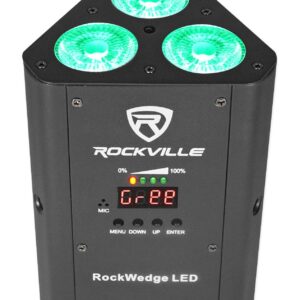 (2) Rockville RockWedge LED RGBWA+UV Rechargeable Wireless DMX DJ Par Up-Lights