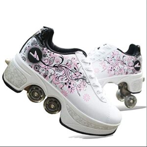 mlyzhe rollerskate shoes parkour dual skates casual retractable deformation roller shoes skating shoes with wheel double-row outdoor trainer roller skate shoe for women boys girls wheels shoes