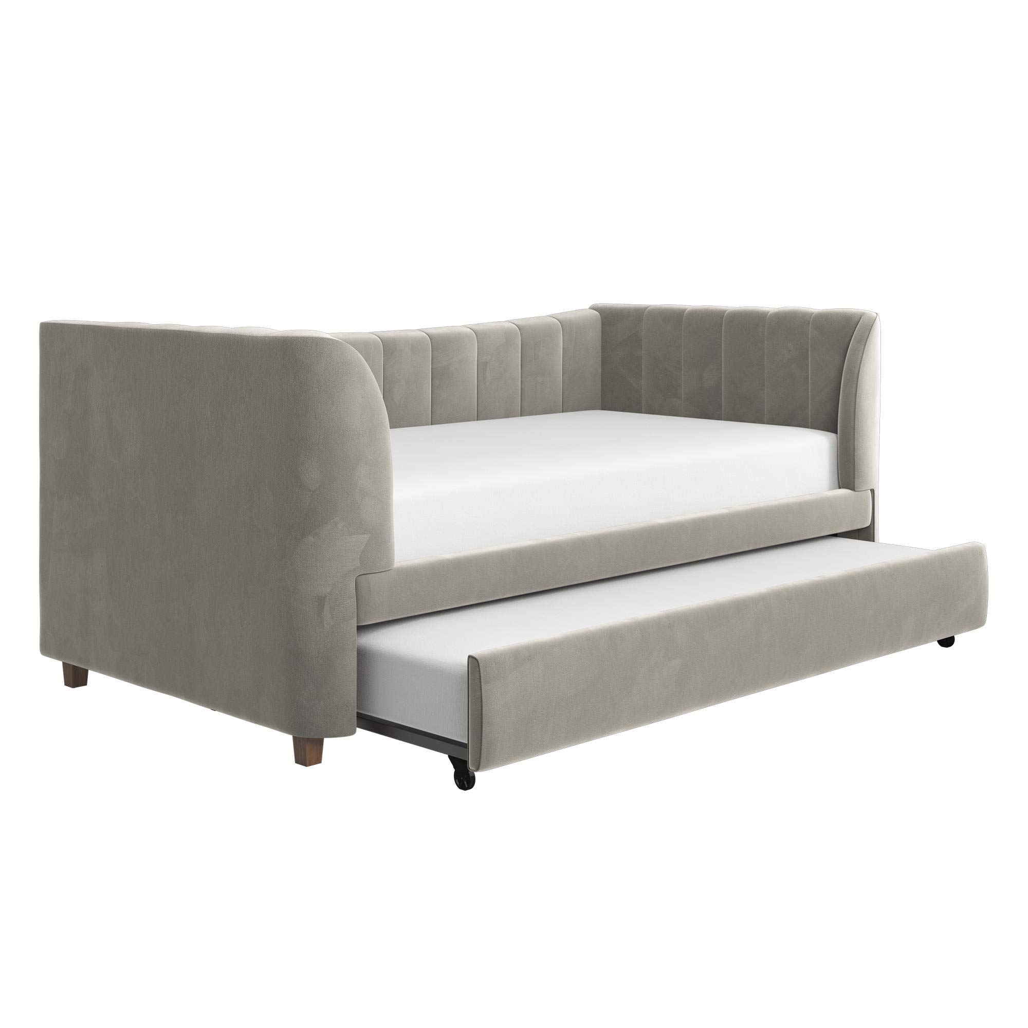 Little Seeds Valentina Upholstered Trundle, Twin Size, Gray Velvet Daybed