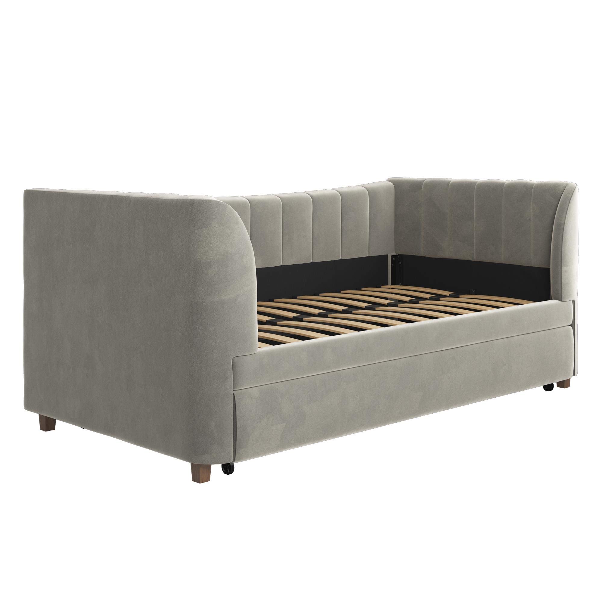 Little Seeds Valentina Upholstered Trundle, Twin Size, Gray Velvet Daybed