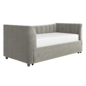 Little Seeds Valentina Upholstered Trundle, Twin Size, Gray Velvet Daybed