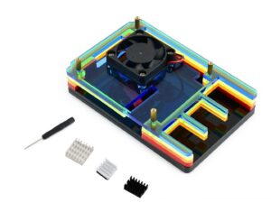 compatible with raspberry pi 4 case,colorful rainbow acrylic case with cooling fan, 3 pcs heatsinks for raspberry pi 4 model b