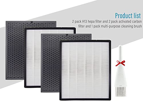 LV-PUR131 Replacement Filters Set Compatible with Levoit Air Purifier Models LV-PUR131, LV-PUR131S,LV-PUR131-RF(2 Pack True HEPA & 2 Pack Activated Carbon)