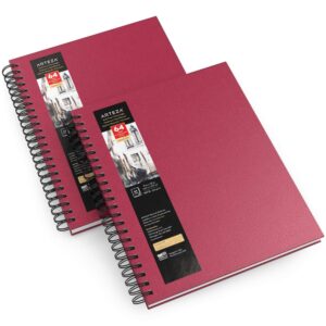 arteza watercolor sketchbooks, 9x12-inch, 2-pack, pink hardcover journal, 64 sheets, 140lb/300gsm watercolor paper pad, spiral bound book for watercolors, gouache, acrylics, pencils, wet & dry media