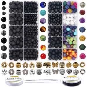 eutenghao 810pcs color lava rock beads stone chakra beads spacer beads kit with volcanic gemstone crystal string for diffuser essential oils yoga bracelets diy jewelry making supplies (4mm 6mm 8mm)