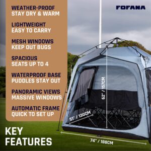 FOFANA All Pop Up Sports Pod - Weather Proof Pod - Largest Pop Up Sports Pods for Rain Wind Cold - Fits Family of 4 - Sports Tent Pop Up Shelter Bubble Tent Clear and Mesh Windows Pop Up Sports Tent