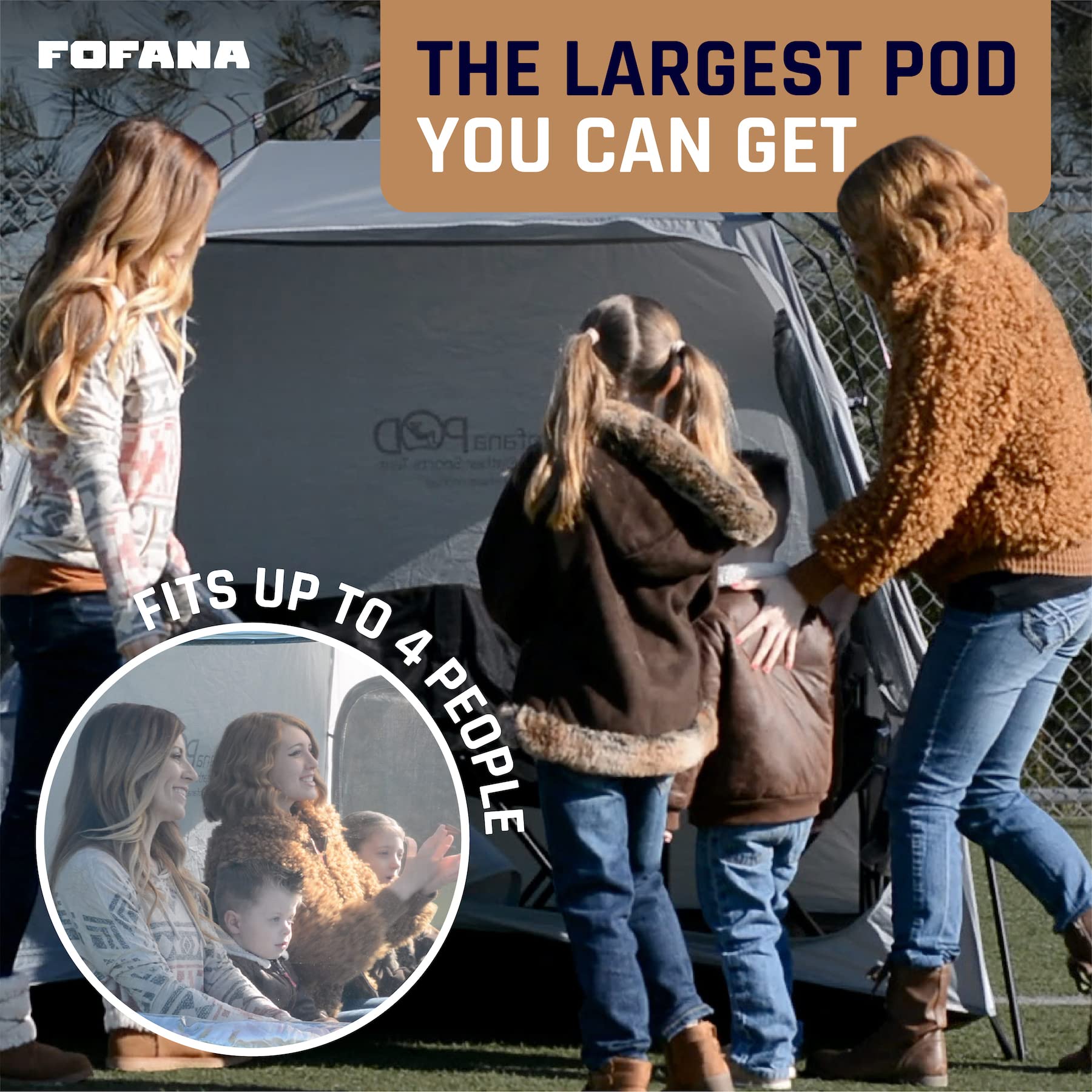 FOFANA All Pop Up Sports Pod - Weather Proof Pod - Largest Pop Up Sports Pods for Rain Wind Cold - Fits Family of 4 - Sports Tent Pop Up Shelter Bubble Tent Clear and Mesh Windows Pop Up Sports Tent