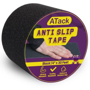 atack anti slip tape, black, 4" x 30 feet, safety track tape pet-safe, hypo-allergenic, weather proof and non skid indoor and outdoor safety traction tape