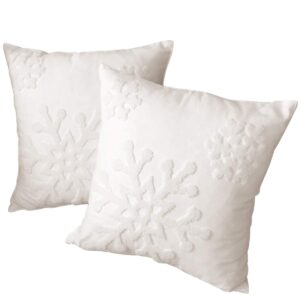 huaguoguo 18 x 18 inch 2pcs embroideried pillowcase，christmas holiday falling snowflake cotton linen throw pillow cover cushion home sofa bed car decorative (white)