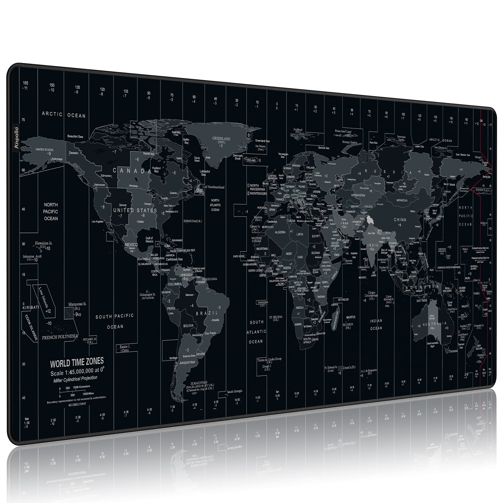 Anpollo Extended Speed Gaming Mouse Pad Large Size 35.4 X 15.7X 0.12inches Desk Mat Mousepad with Personalized Design - World Map